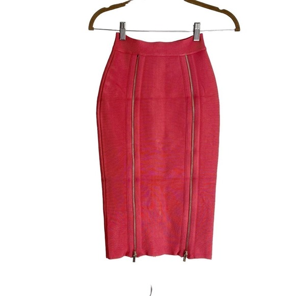 House of CB London Mid-Length Amora Skirt Gold Zipper Pink Size XS NWT - Picture 5 of 8